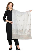 KRITI Floral Border Woollen White Color Stole For Girl