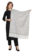 Floral Pattern Woollen Winter Stole - White