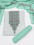 Designer Printed Cotton Unstitched Summer Suit - Green