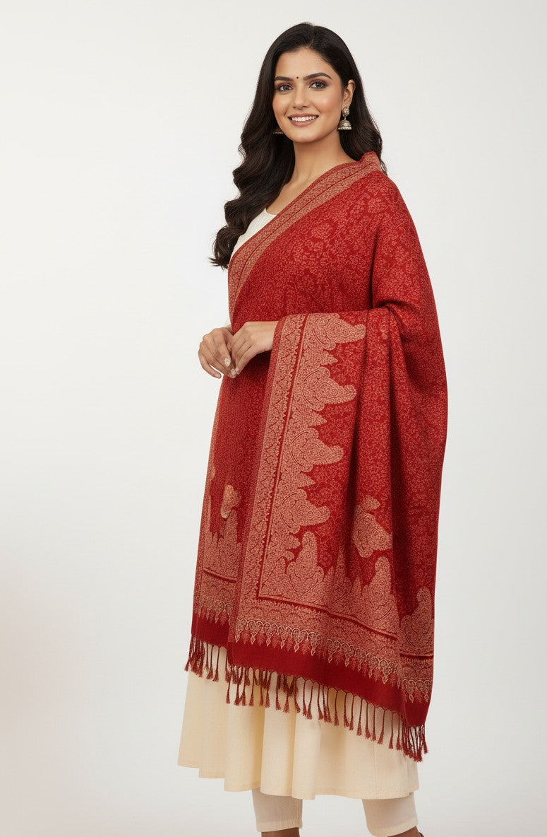Paisley Pattern Woolen Stole - Maroon