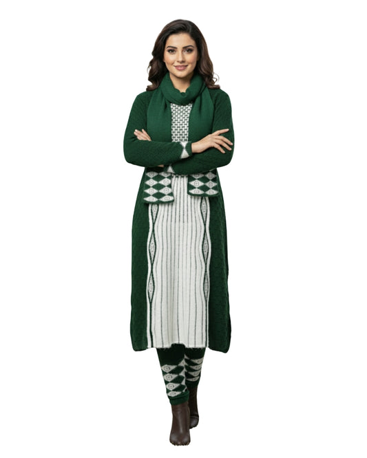 महिलाओं के लिए KRITI विंटर 3 पीस कुर्ती सेट हरा रंग