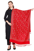 Floral Pattern Woollen Winter Stole - Red