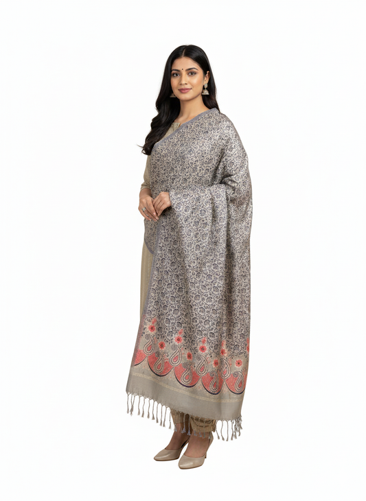 KRITI Paisley Pattern Woolen Beige Color Stole For Girl