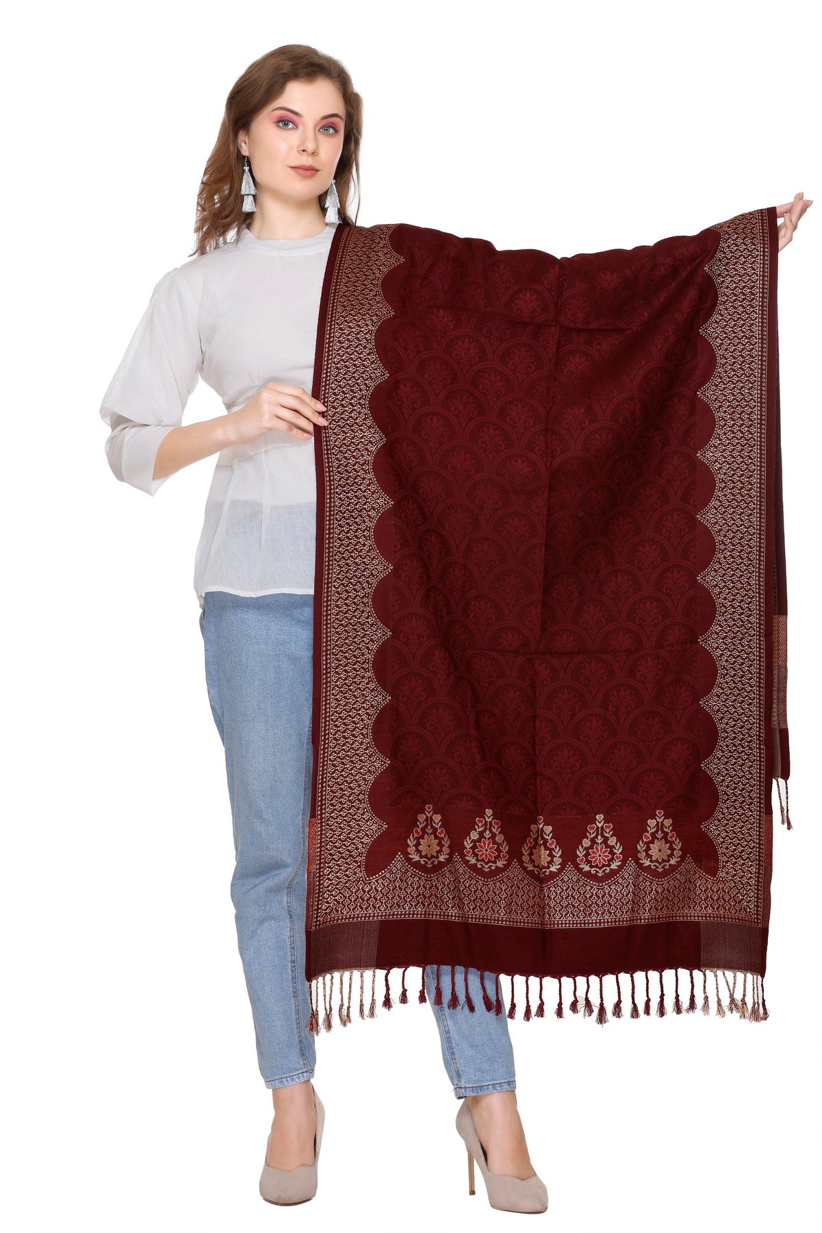 KRITI Wine Viscose Stole For Women.