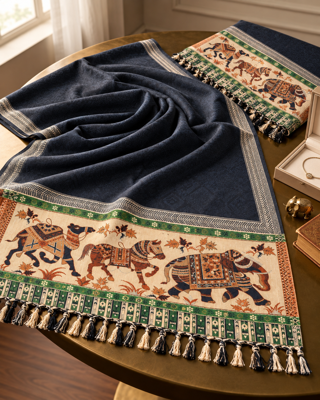 Woollen Ethnic Stole With Zari thread Work - Black