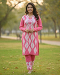 Women's Geometric Print Woolen Kurti Set - Pink