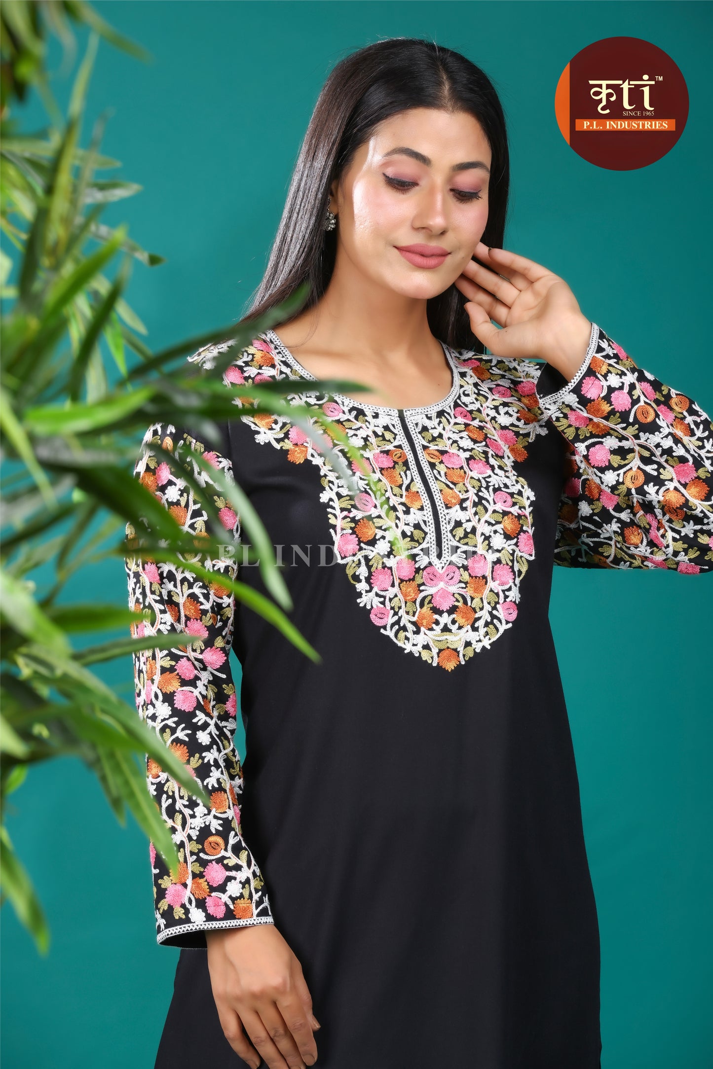 Refined Black Rayon Kurti with Delicate Floral Embroidery | Everyday Ethnic Luxury by Kriti Free Size