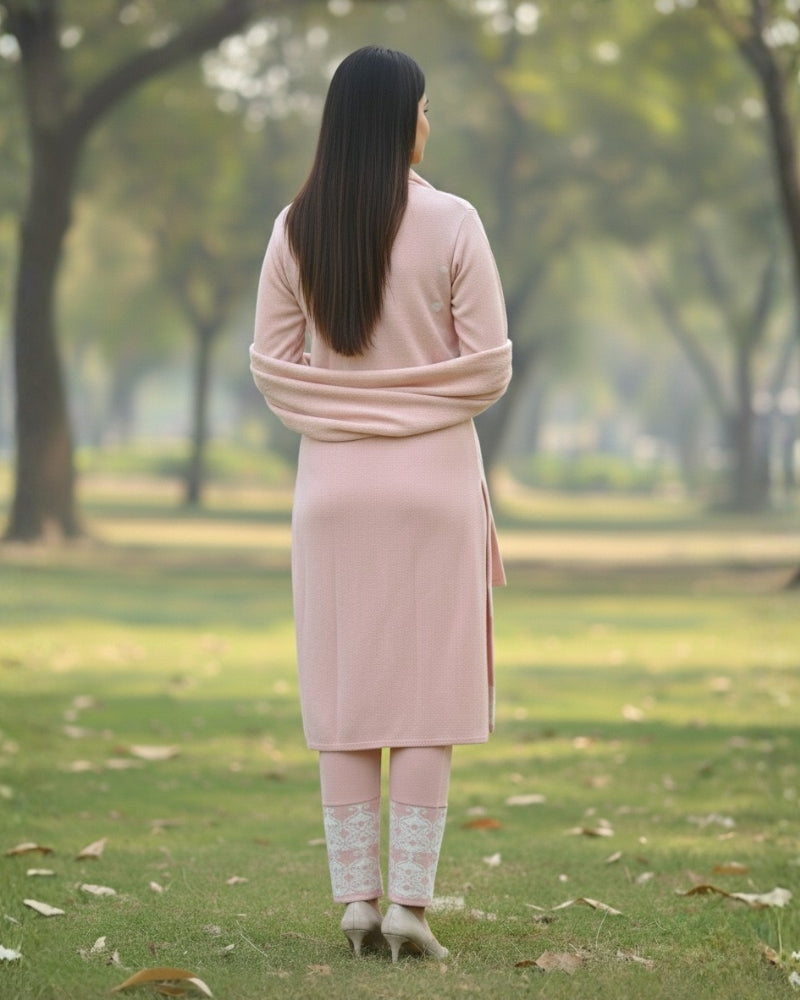 महिलाओं के लिए KRITI ऊनी 3 पीस कुर्ती सेट हल्के गुलाबी रंग