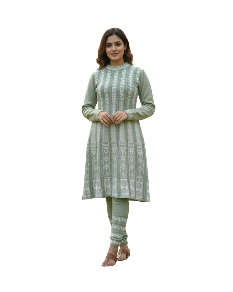 KRITI Knitted Woolen Frock Kurta Set | 2-Piece Winter Kurti with Bottom Wear