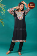 Kashmiri Embroidery Rayon Cotton Kurti - Black