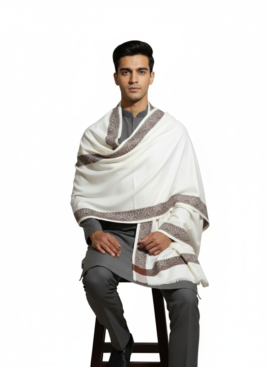 KRITI Woolen Border Design Lohi Cream Color For Men