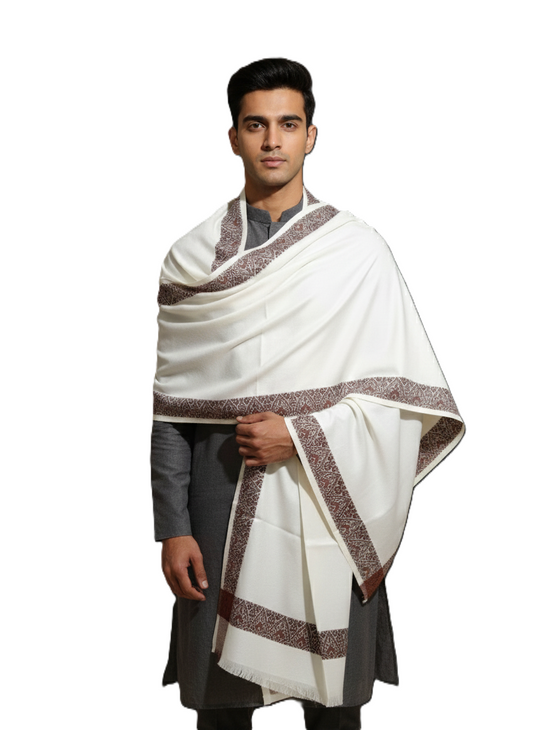 KRITI Woolen Border Design Lohi Cream Color For Men