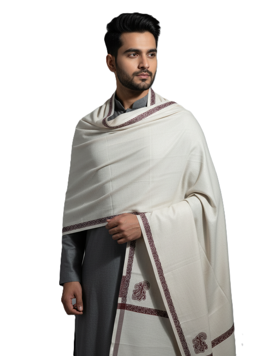 KRITI Woolen Border Design Lohi Cream Color For Men