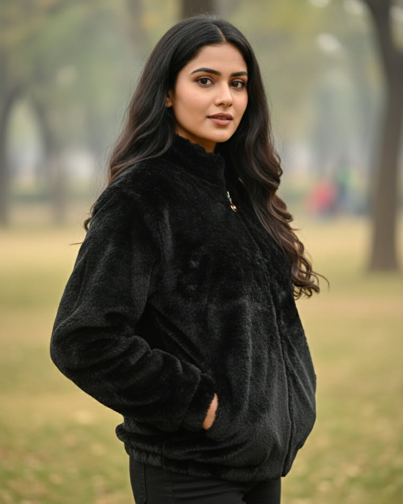 Women’s Premium Wool Blend Faux Fur Winter Jacket