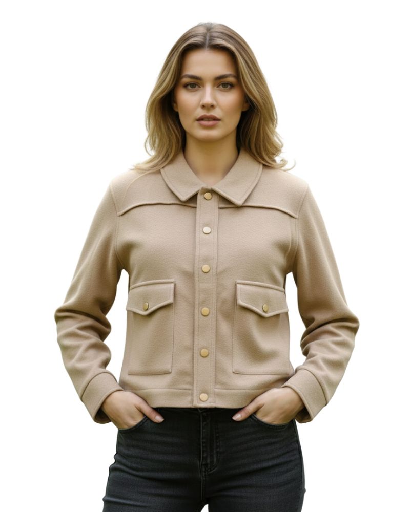Winter Pocket Design Tweed Coat For Women- Camel