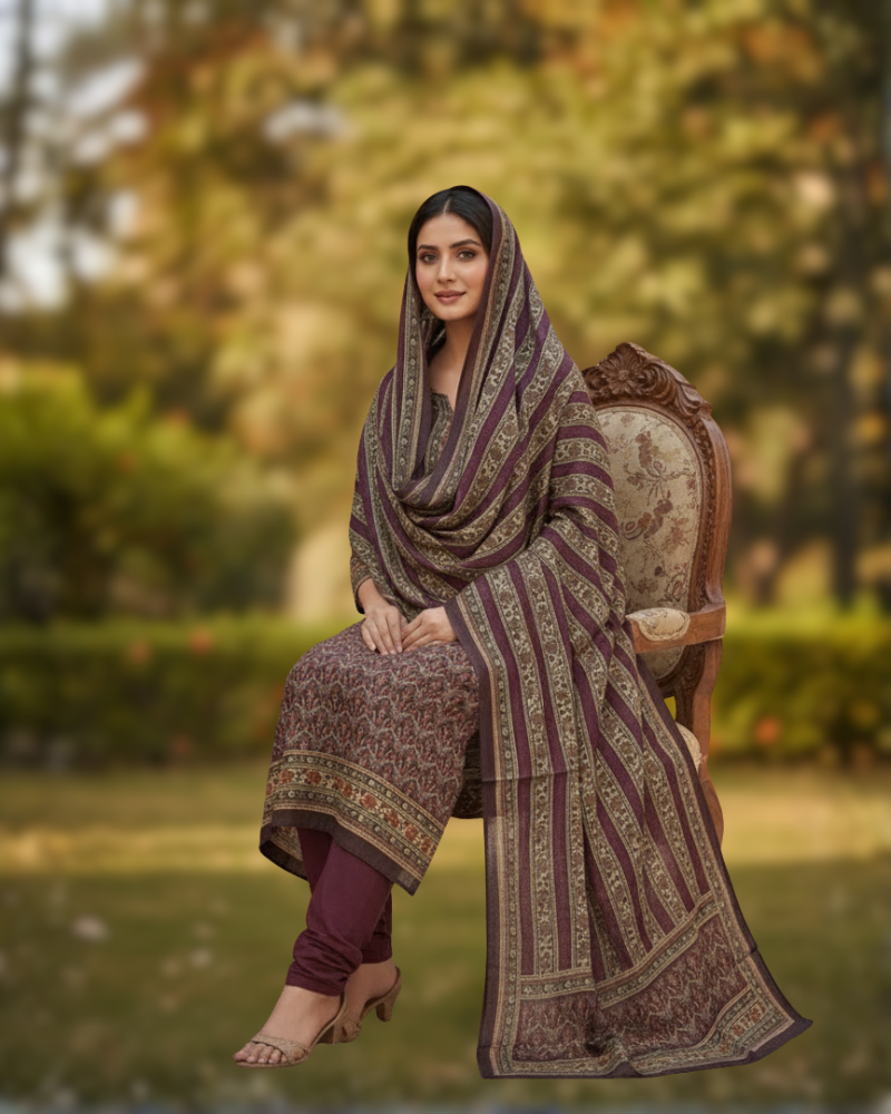 महिलाओं के लिए कृति विंटर वूलन अनस्टिच्ड सूट वाइन कलर