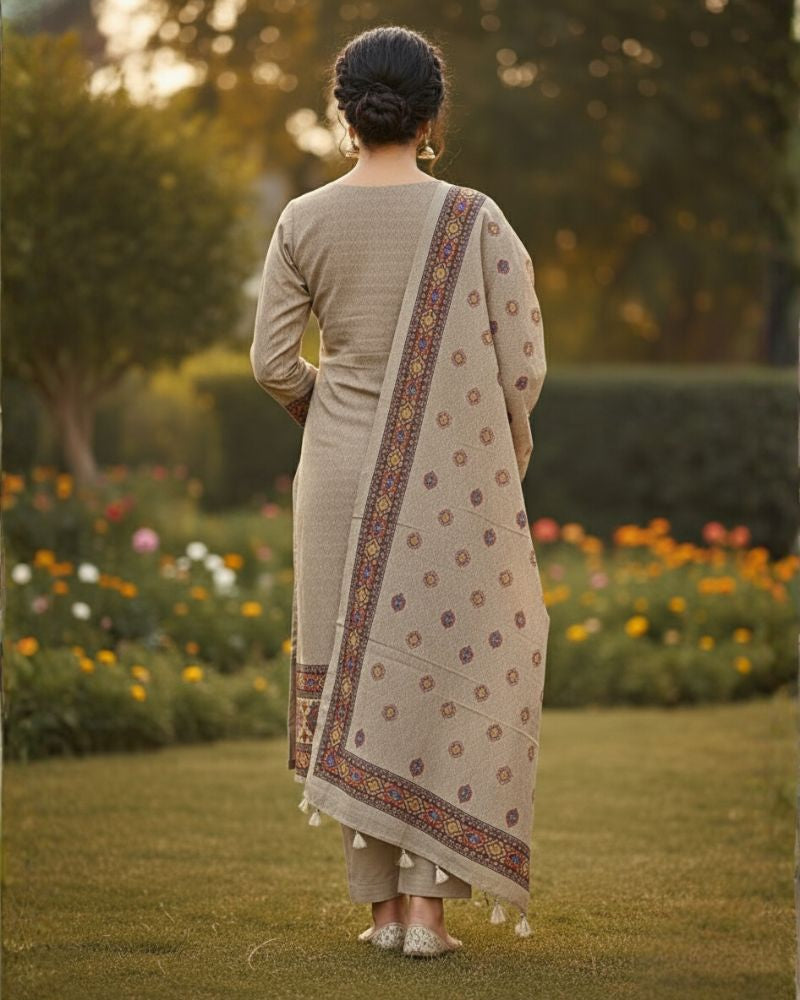 KRITI Winter Woolen Unstitched Suit Camel Color For Women