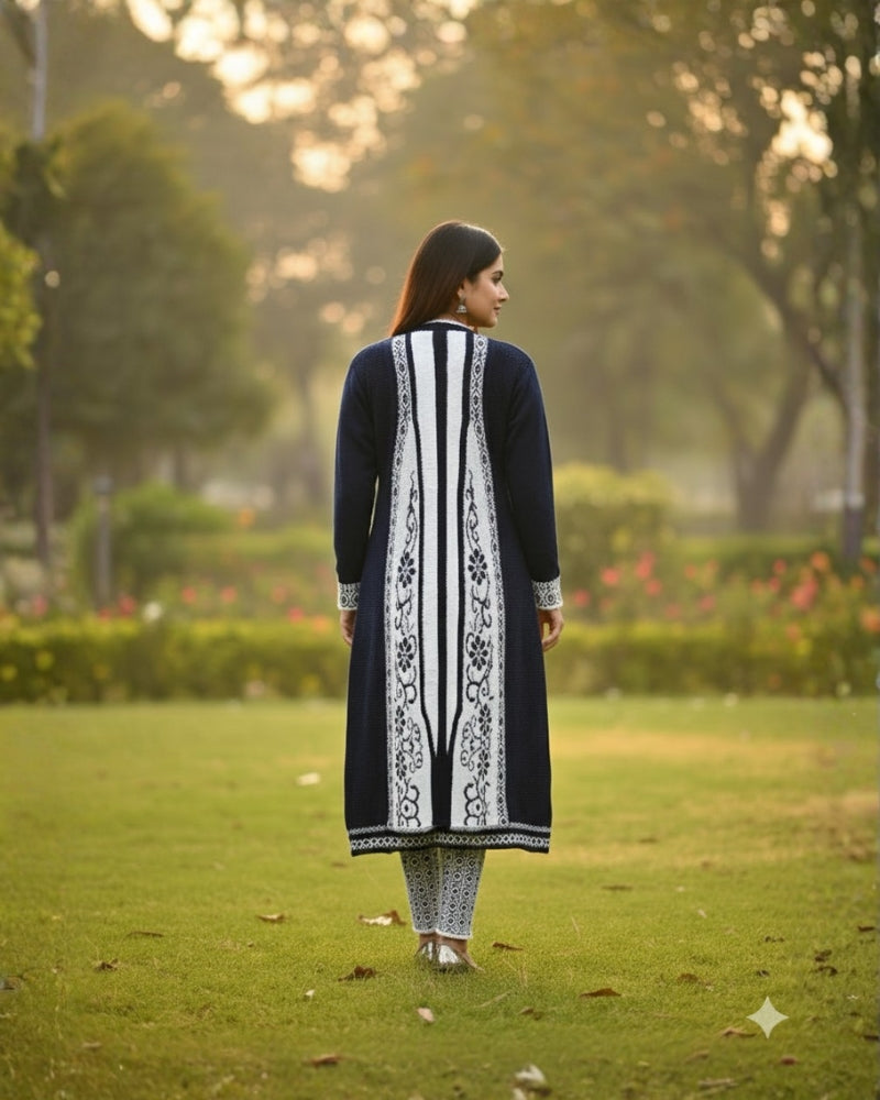 KRITI विंटर एम्ब्रॉयडरी 3 पीस कुर्ती सेट नेवी कलर महिलाओं के लिए