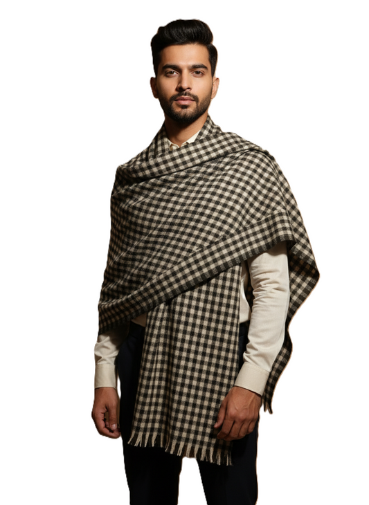KRITI Woolen Checked Design Lohi Black and White Color For Men
