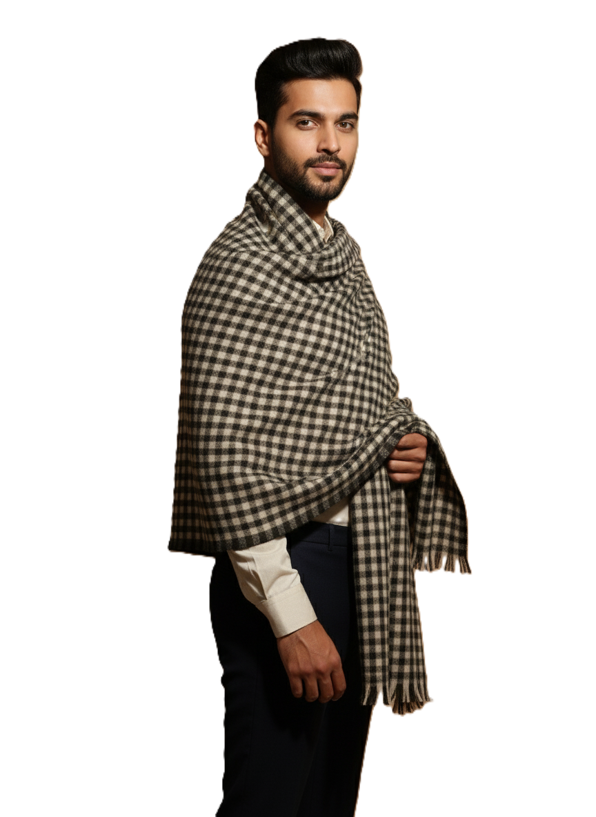 KRITI Woolen Checked Design Lohi Black and White Color For Men