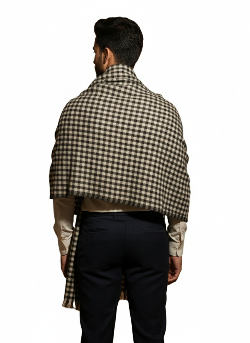 KRITI Woolen Checked Design Lohi Black and White Color For Men