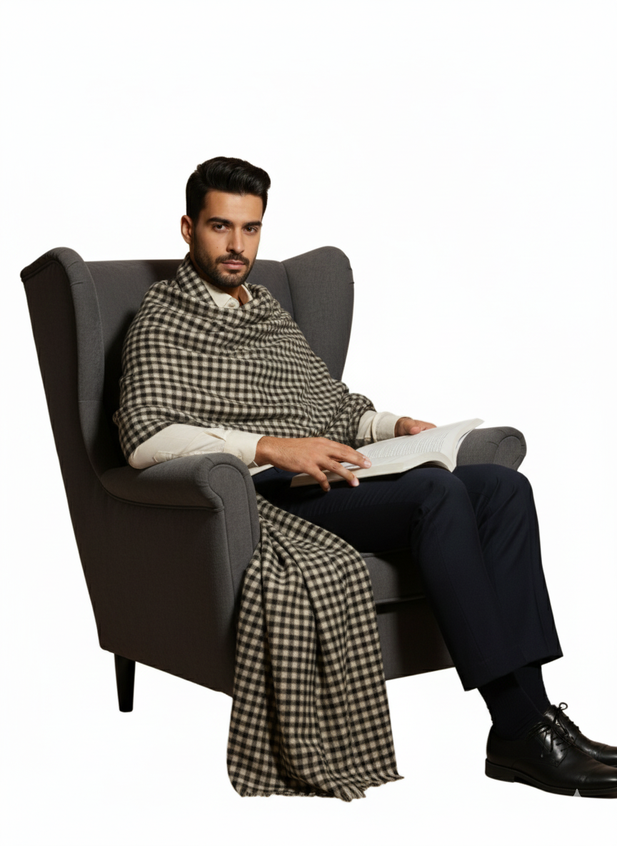 KRITI Woolen Checked Design Lohi Black and White Color For Men
