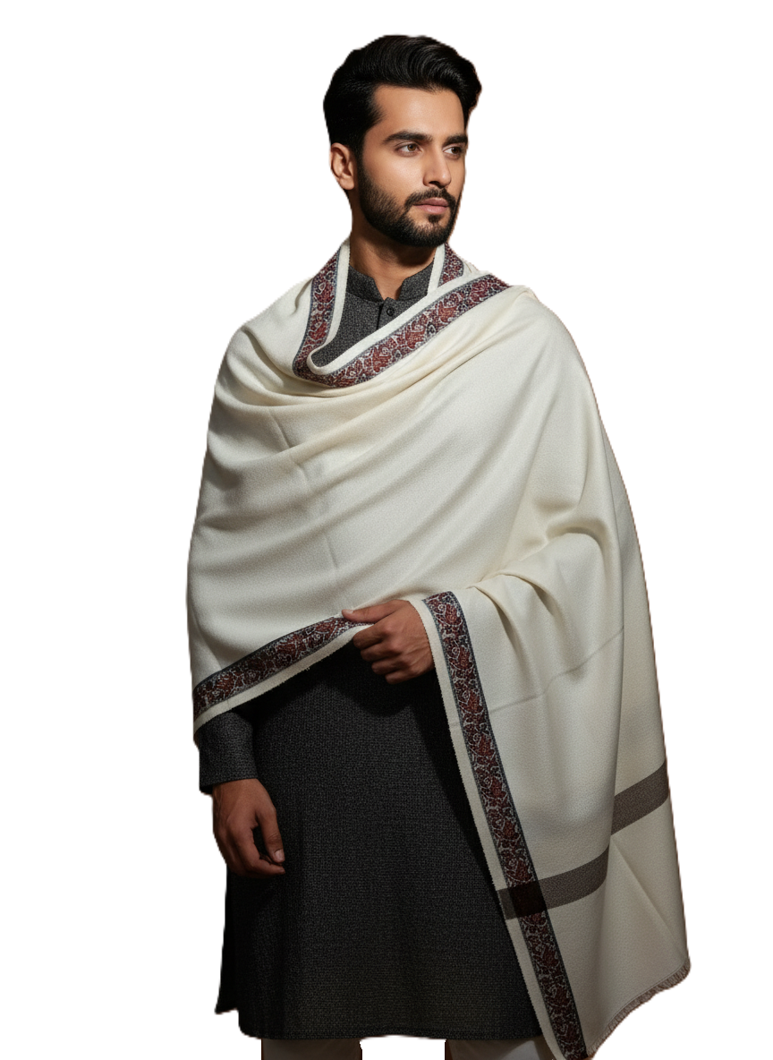 KRITI Woolen Designer Border Lohi Cream Color For Male