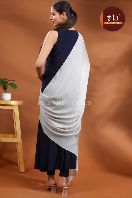 KRITI Premium Plain Solid Design Fine Wool Light Grey Stole For Girl
