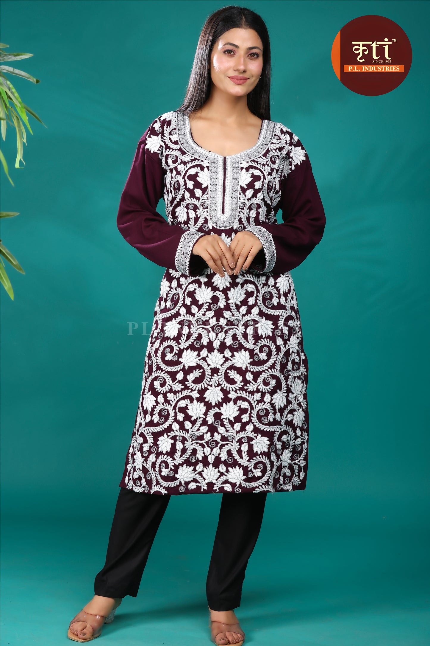 Rich Maroon Rayon Cotton Kurti – Adorned with Fine Floral Embroidery | Signature Ethnic Wear by Kriti Free Size