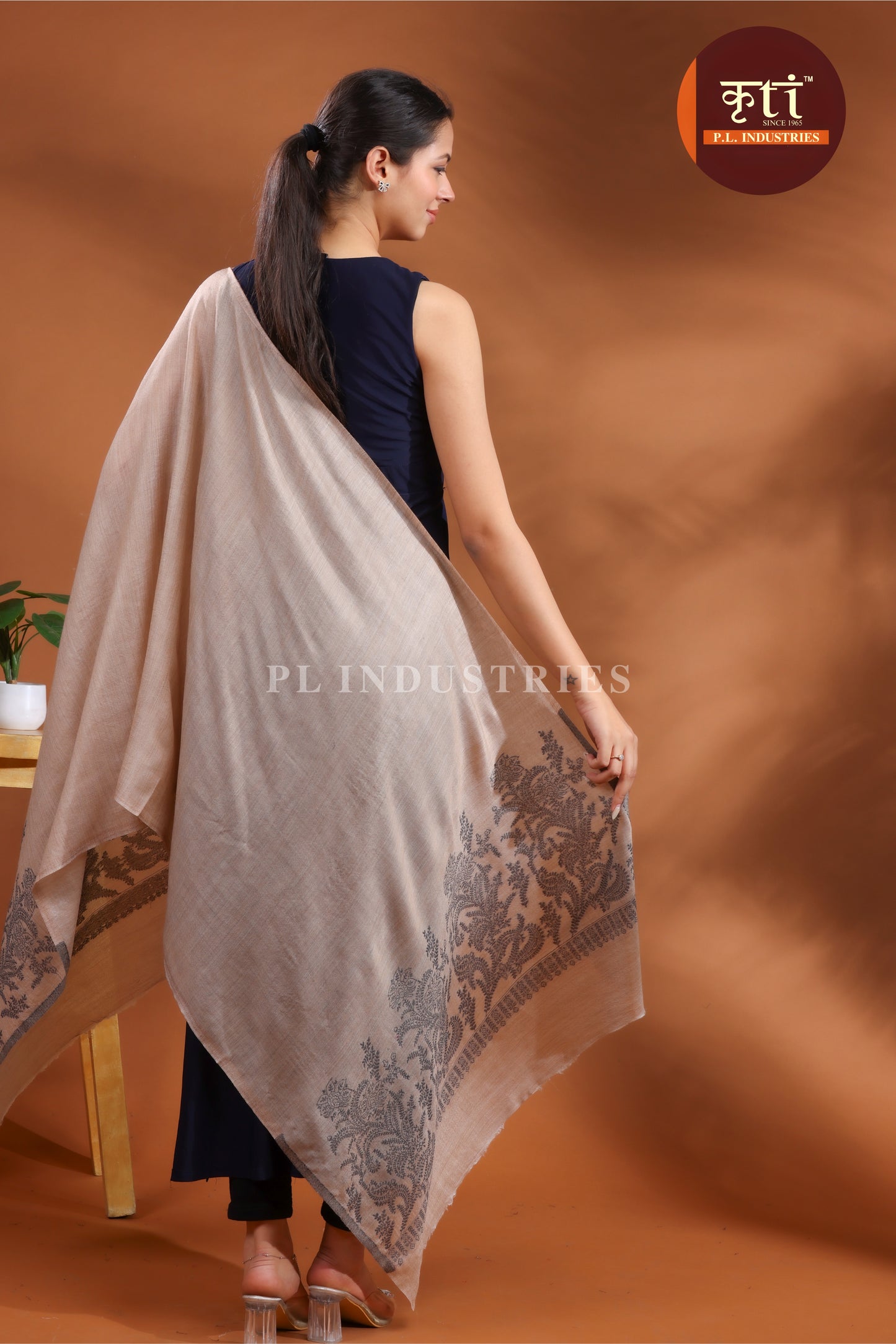 KRITI Premium Pashmina (Fine Wool) Lightweight Beige Color Stole For Girl