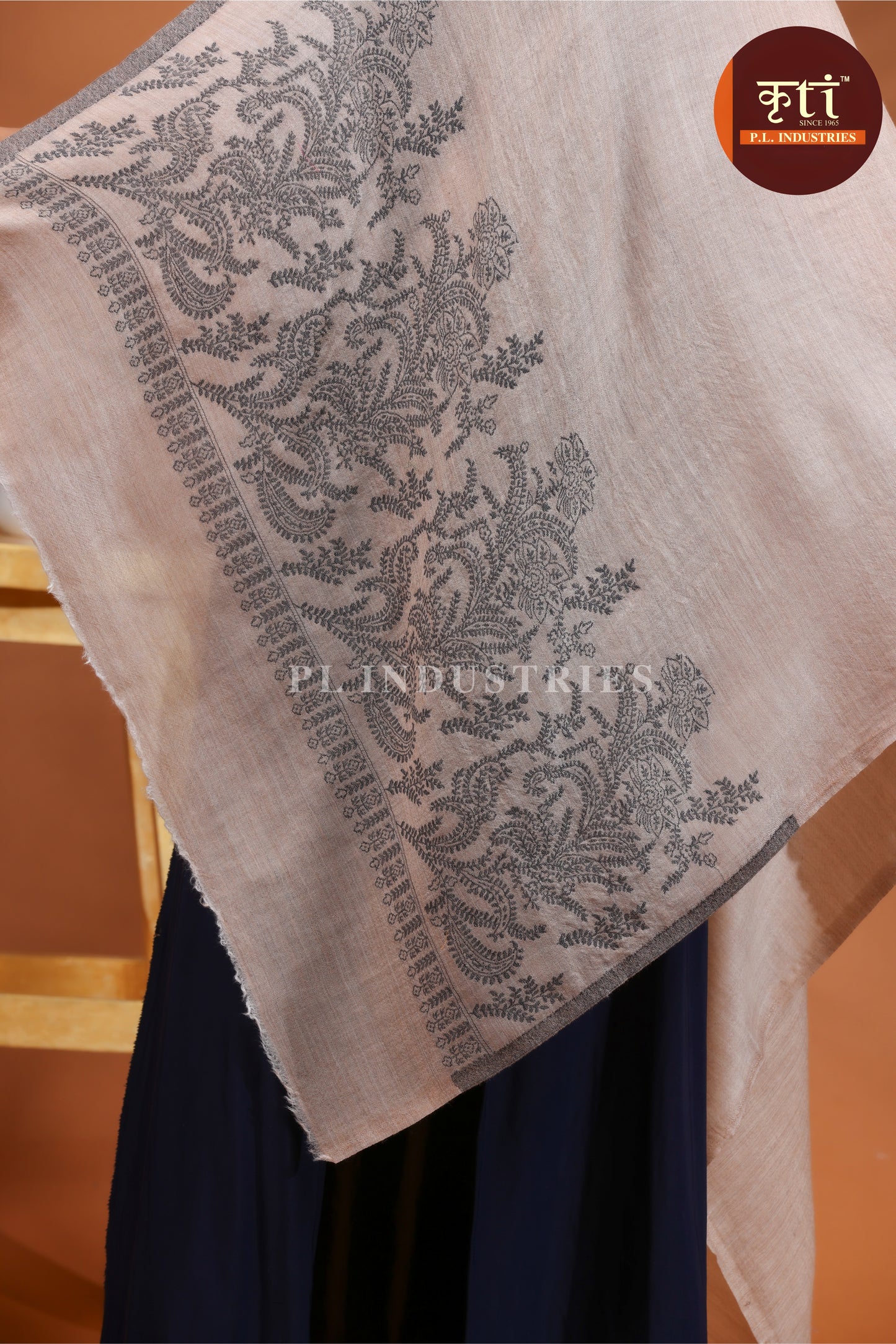 KRITI Premium Pashmina (Fine Wool) Lightweight Beige Color Stole For Girl