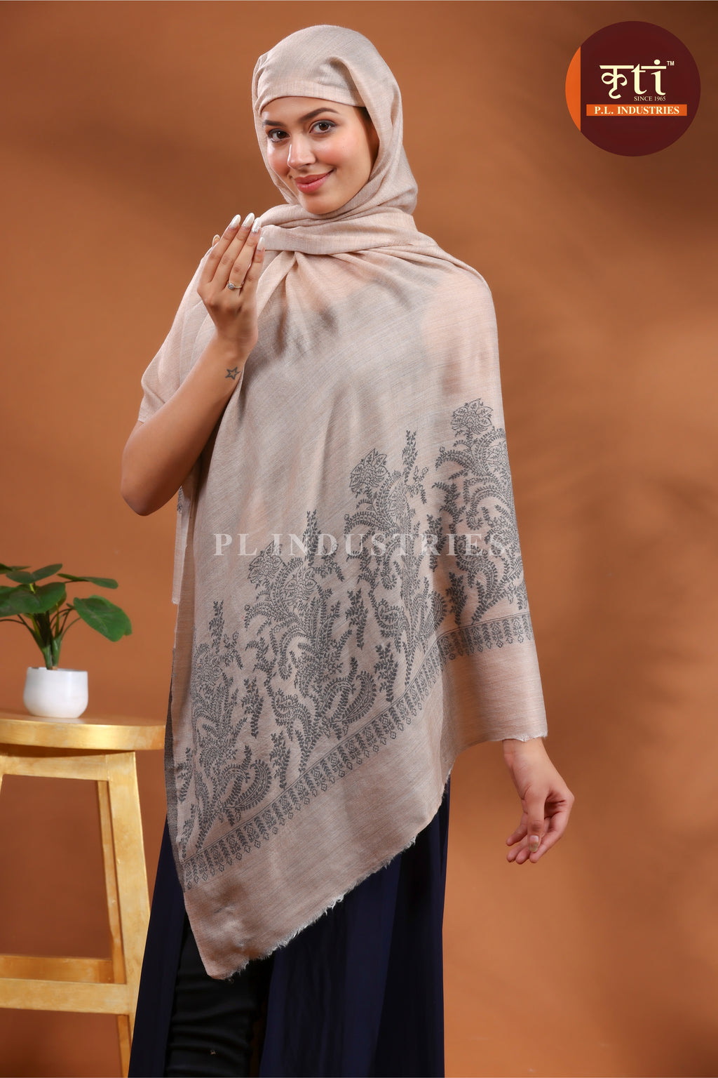 Premium Pashmina (Fine Wool) Lightweight Stole - Beige