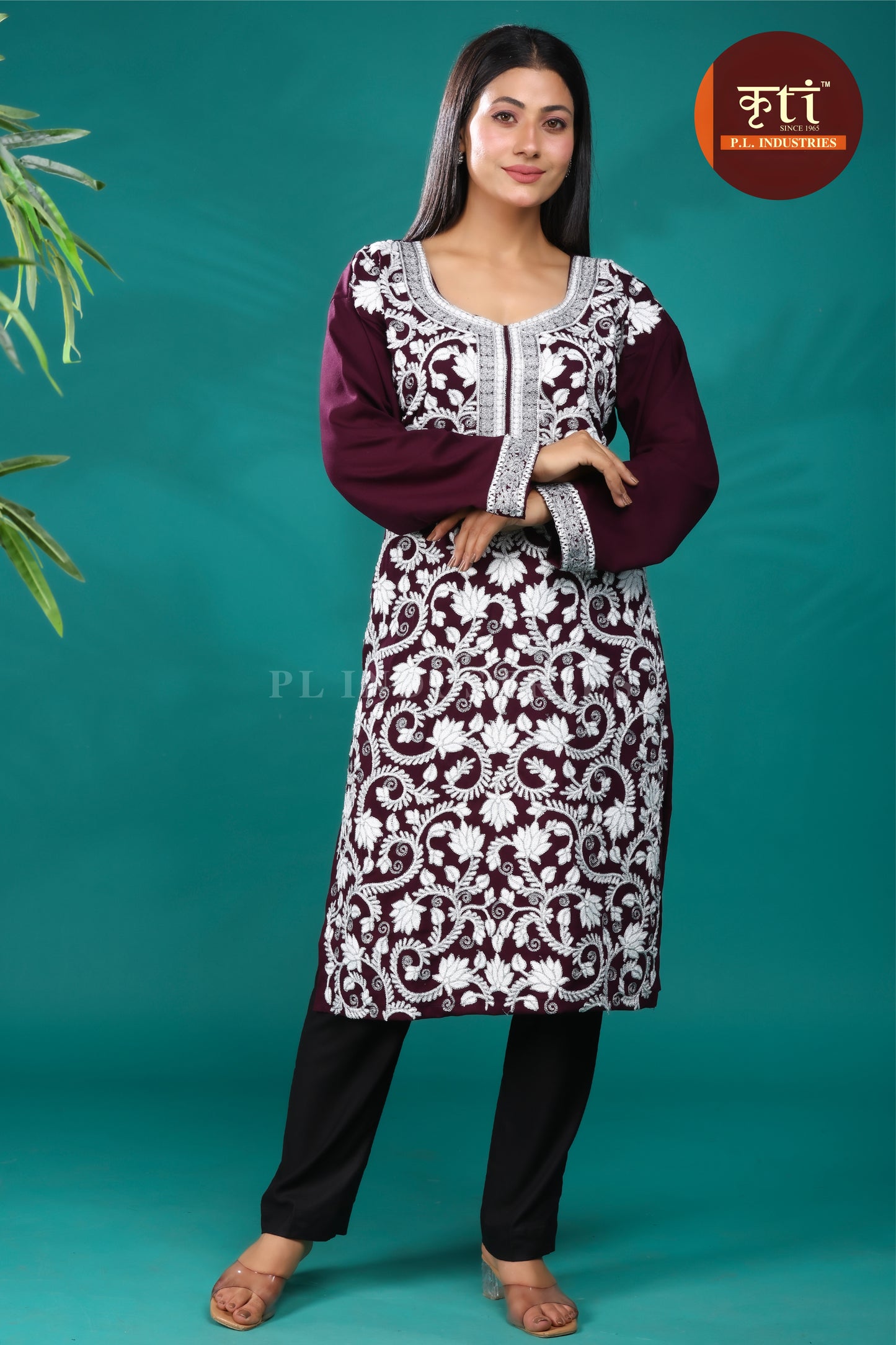 Rich Maroon Rayon Cotton Kurti – Adorned with Fine Floral Embroidery | Signature Ethnic Wear by Kriti Free Size