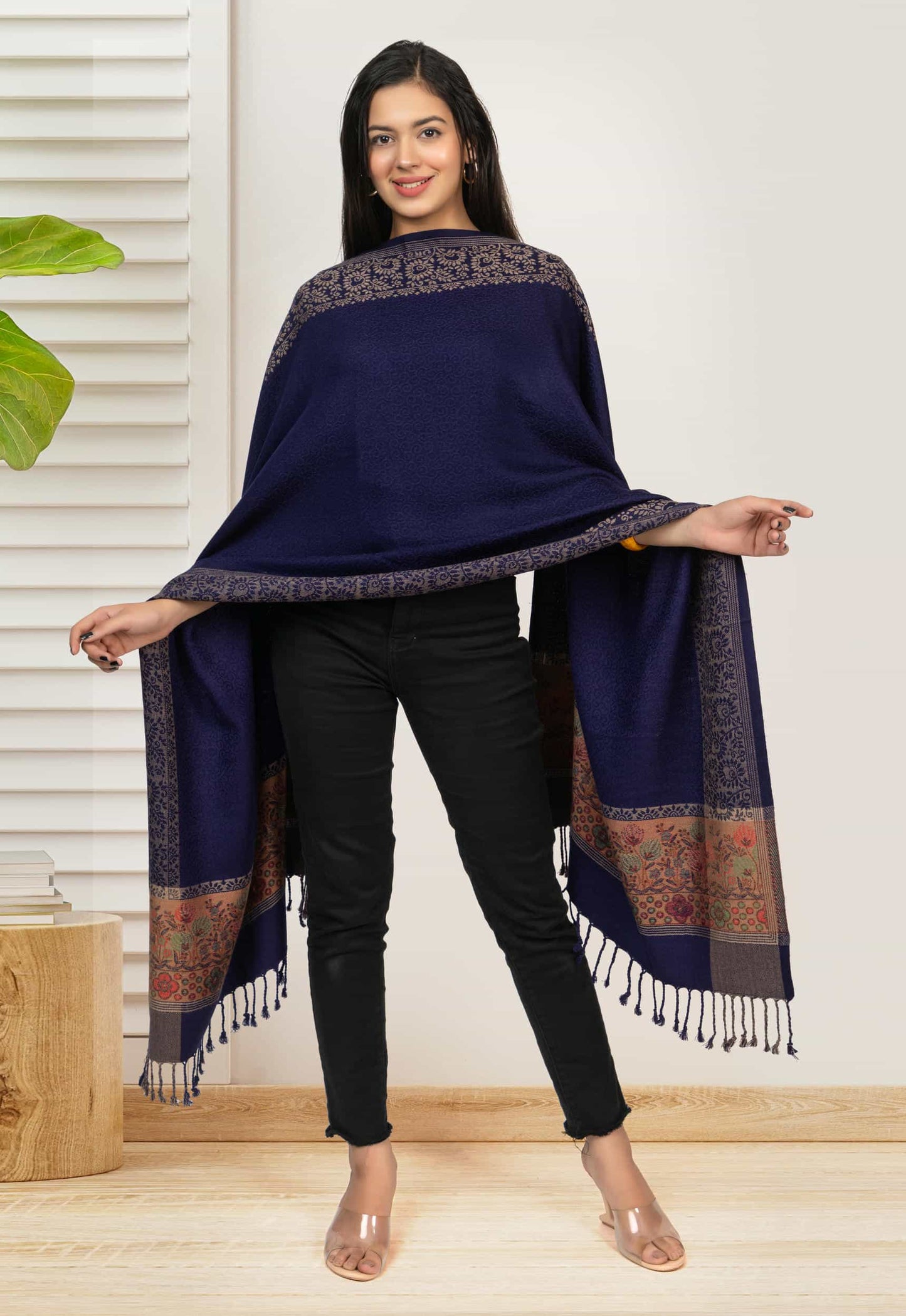 KRITI Navy Blue Viscose Stole For Women.