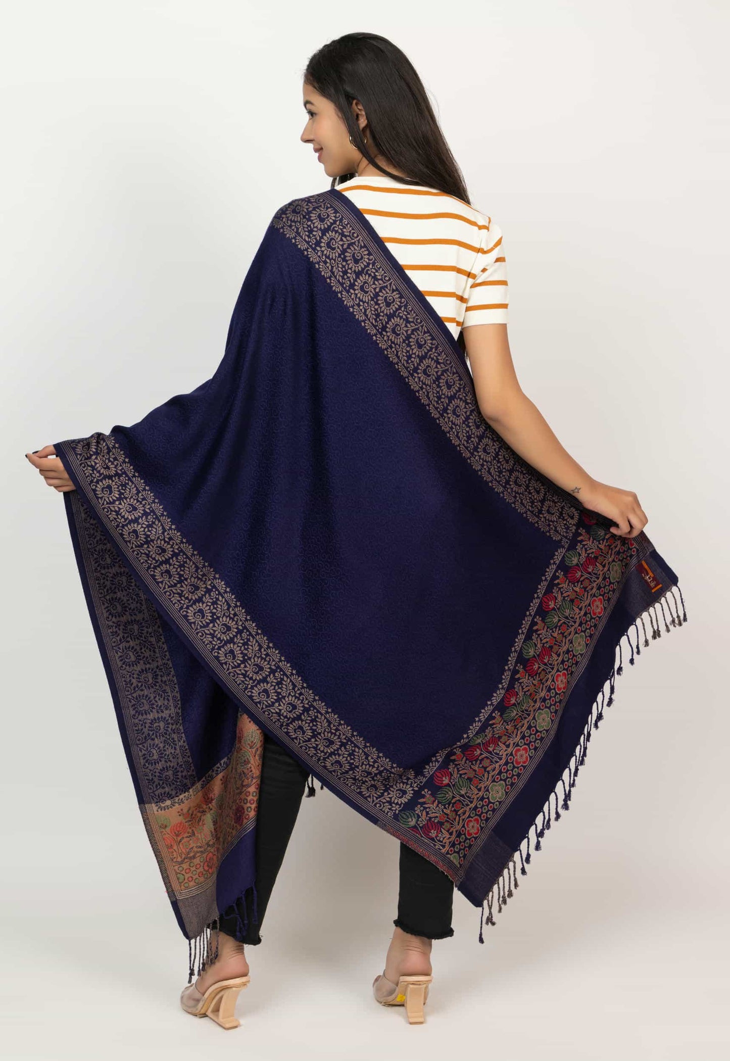 KRITI Navy Blue Viscose Stole For Women.