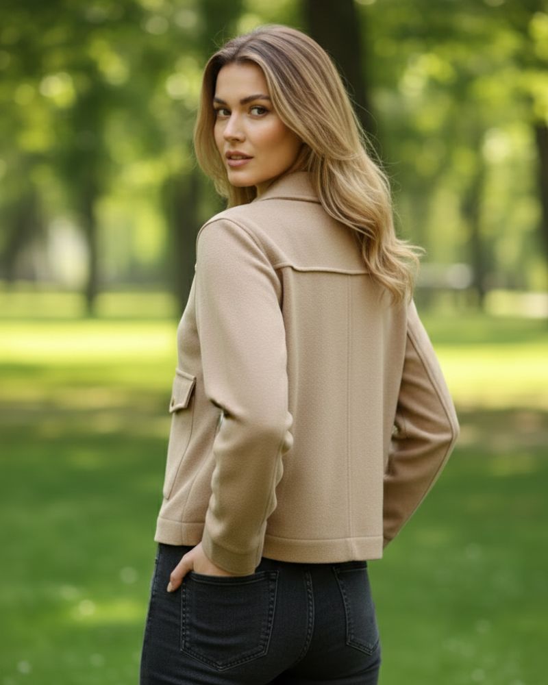 Winter Pocket Design Tweed Coat For Women- Camel