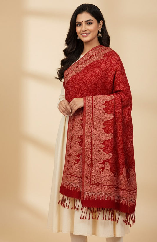KRITI Paisley Pattern Woolen Maroon Color Stole For Girl