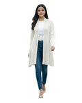 Winter Woolen Long Knitted Shrug - White