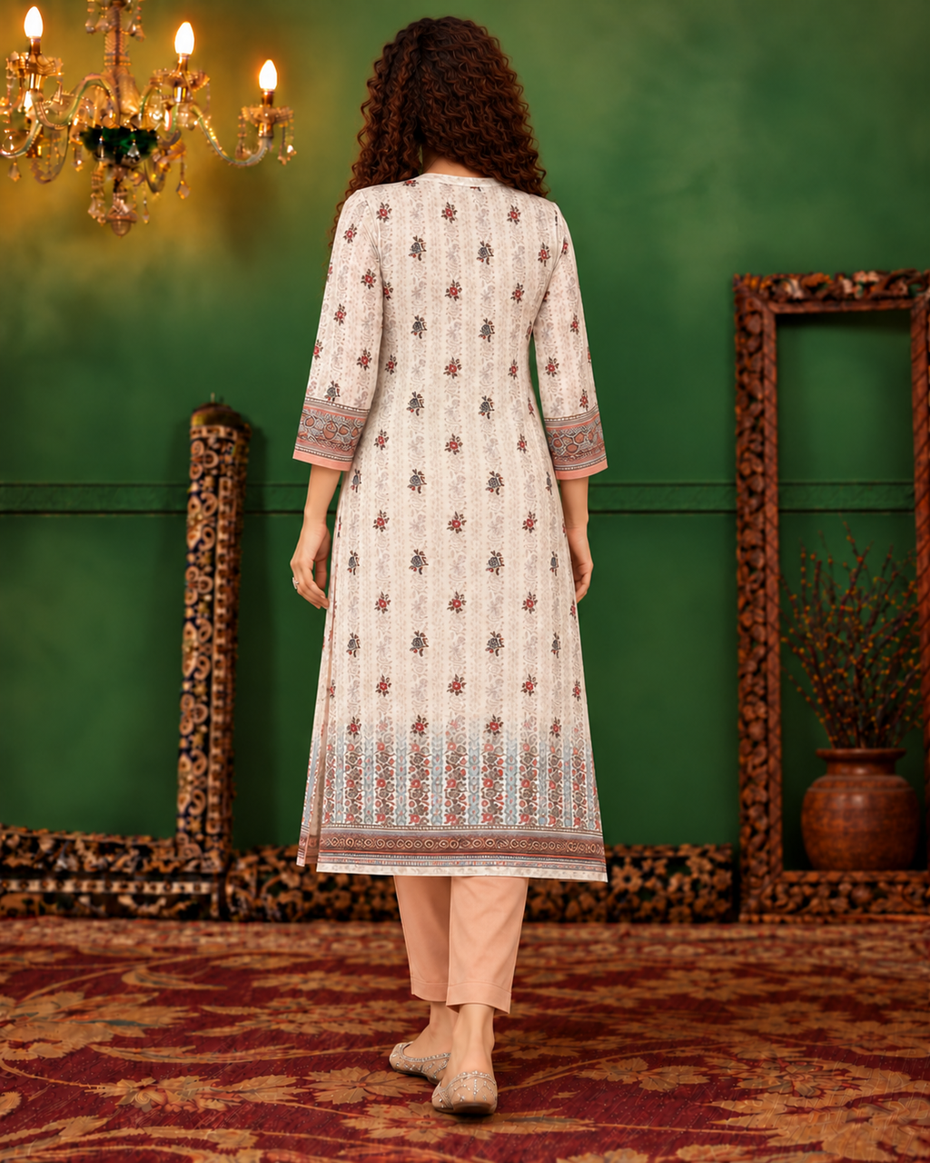 Embroidered Winter Woolen stitched Suit- Peach