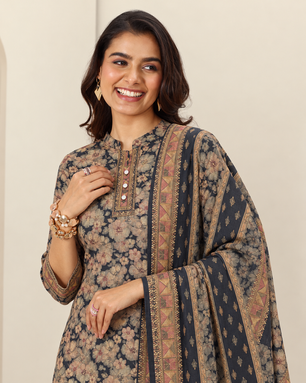 Embroidered Winter Woolen stitched Suit- Black