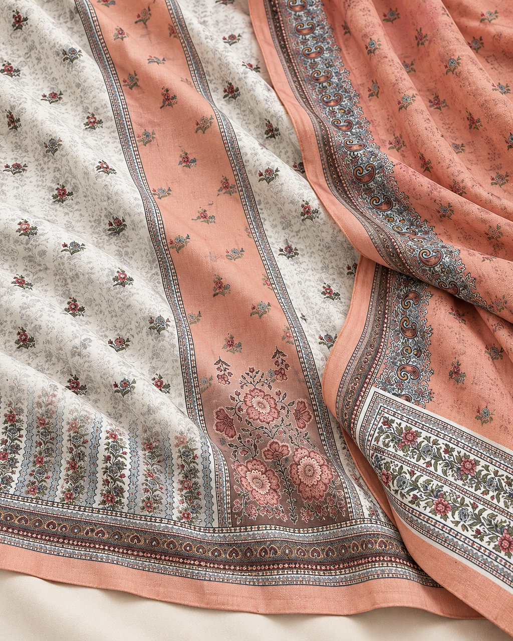 Embroidered Winter Woolen stitched Suit- Peach