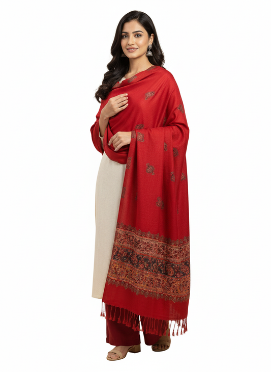 KRITI Border Design Woolen Red Color Stole For Girl