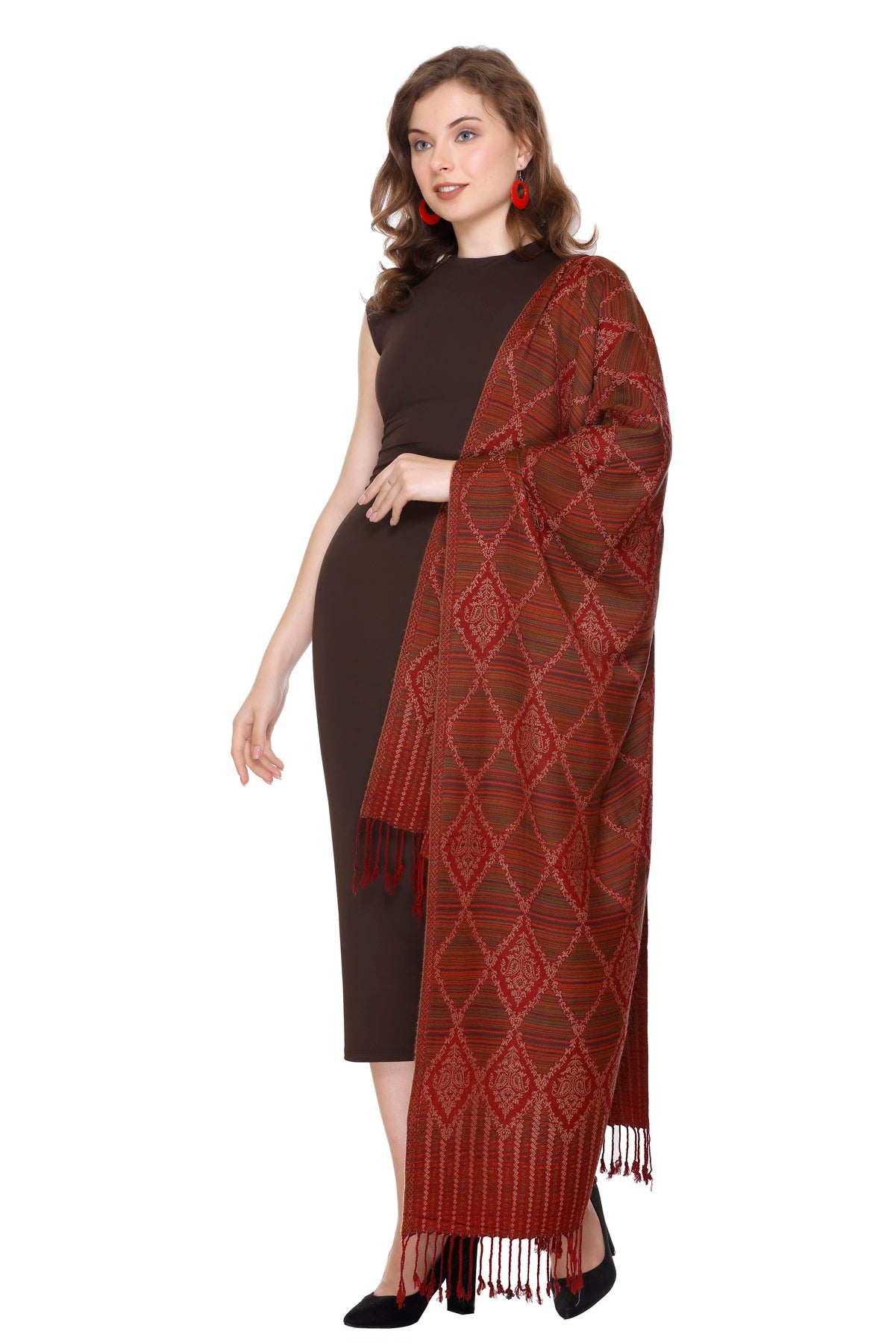 KRITI Dark Maroon Viscose Stole For Women.