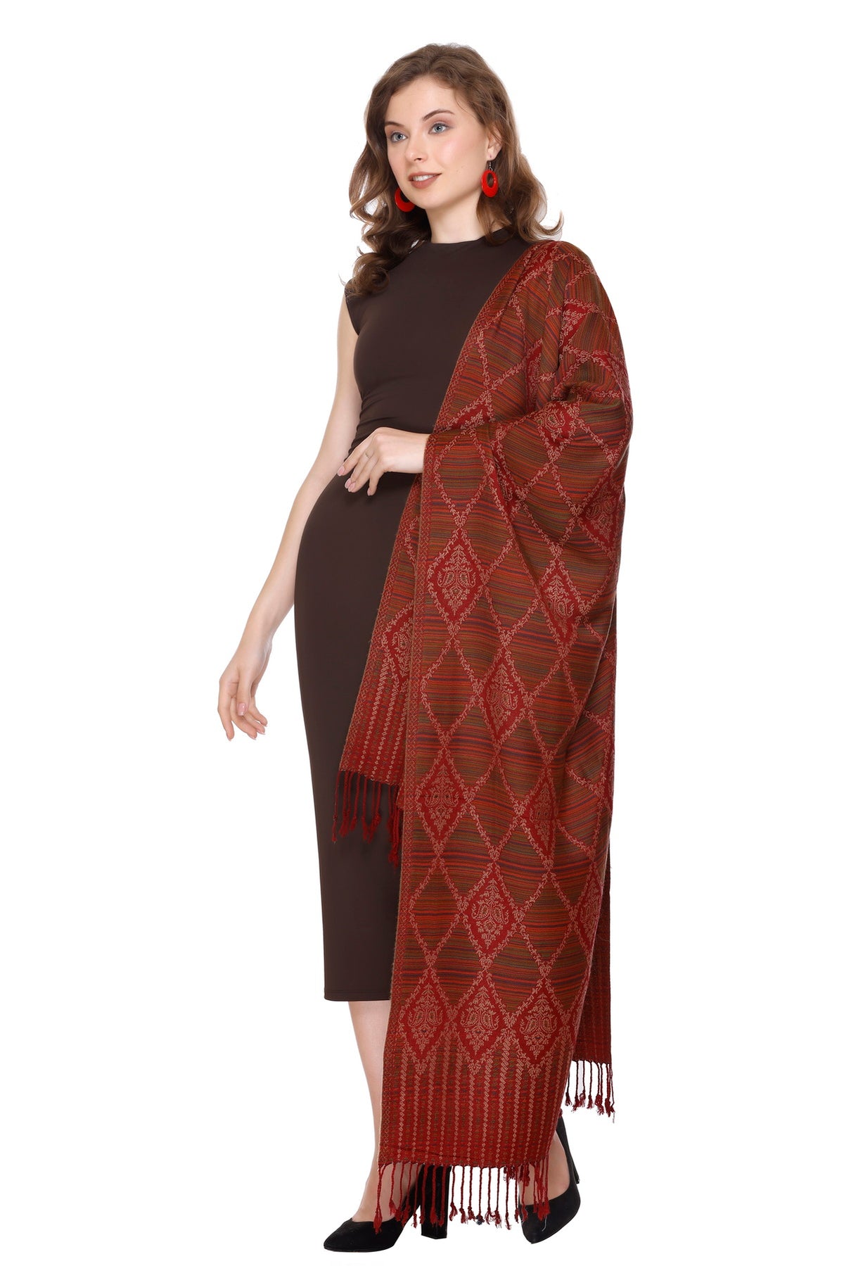 Diamond Pattern Woollen Stole - Maroon