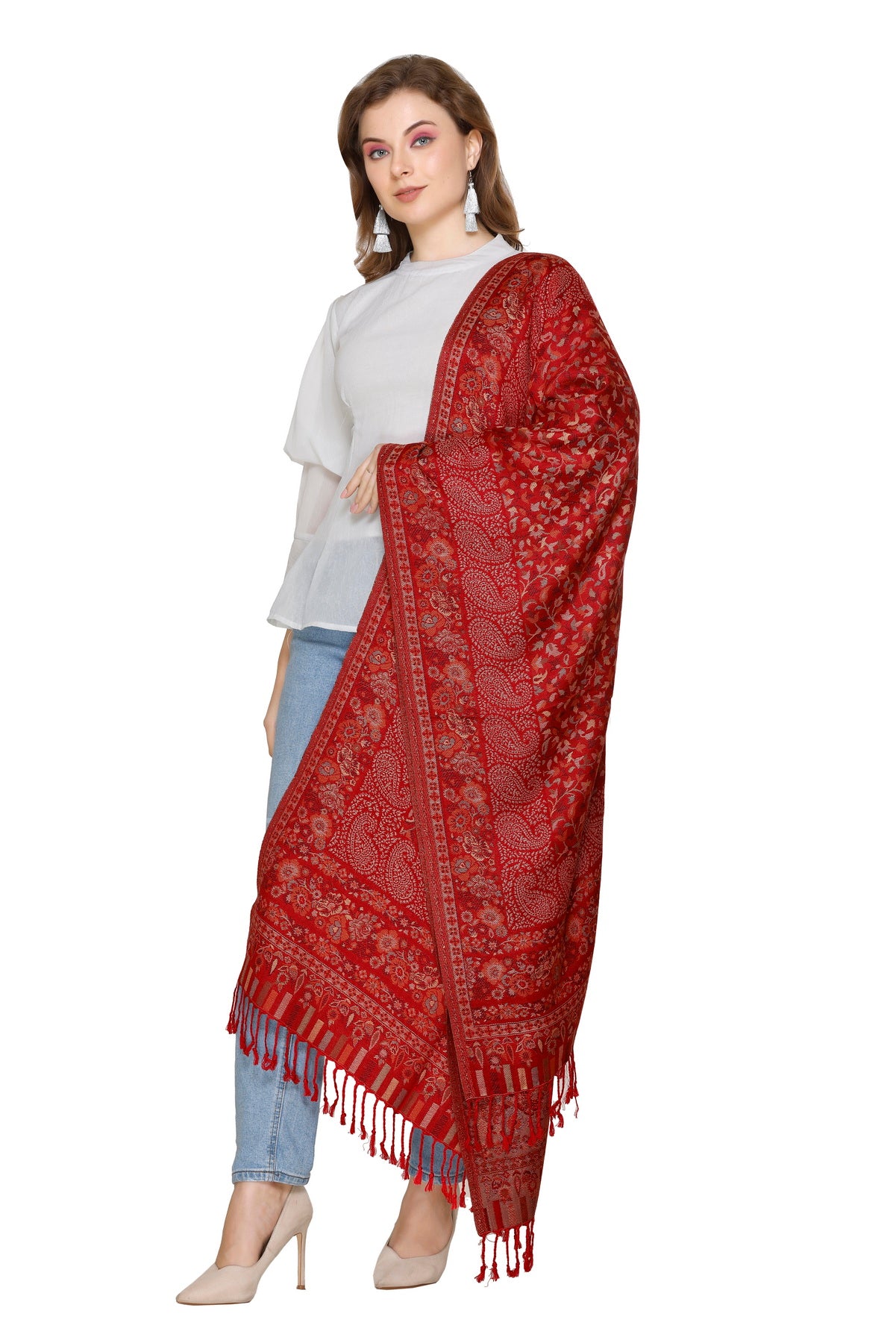 KRITI Maroon Viscose Stole For Women.