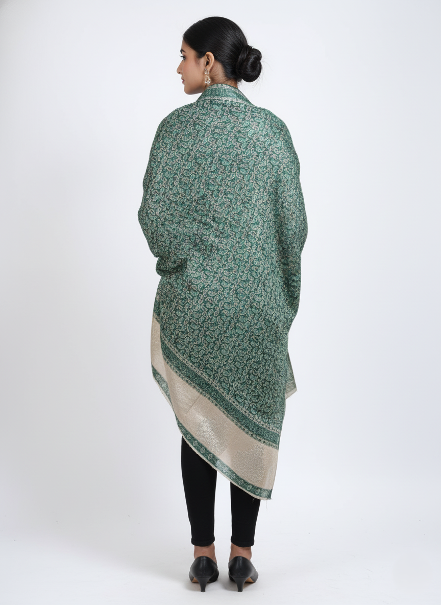 Paisley Pattern Woolen Green Color Shawl