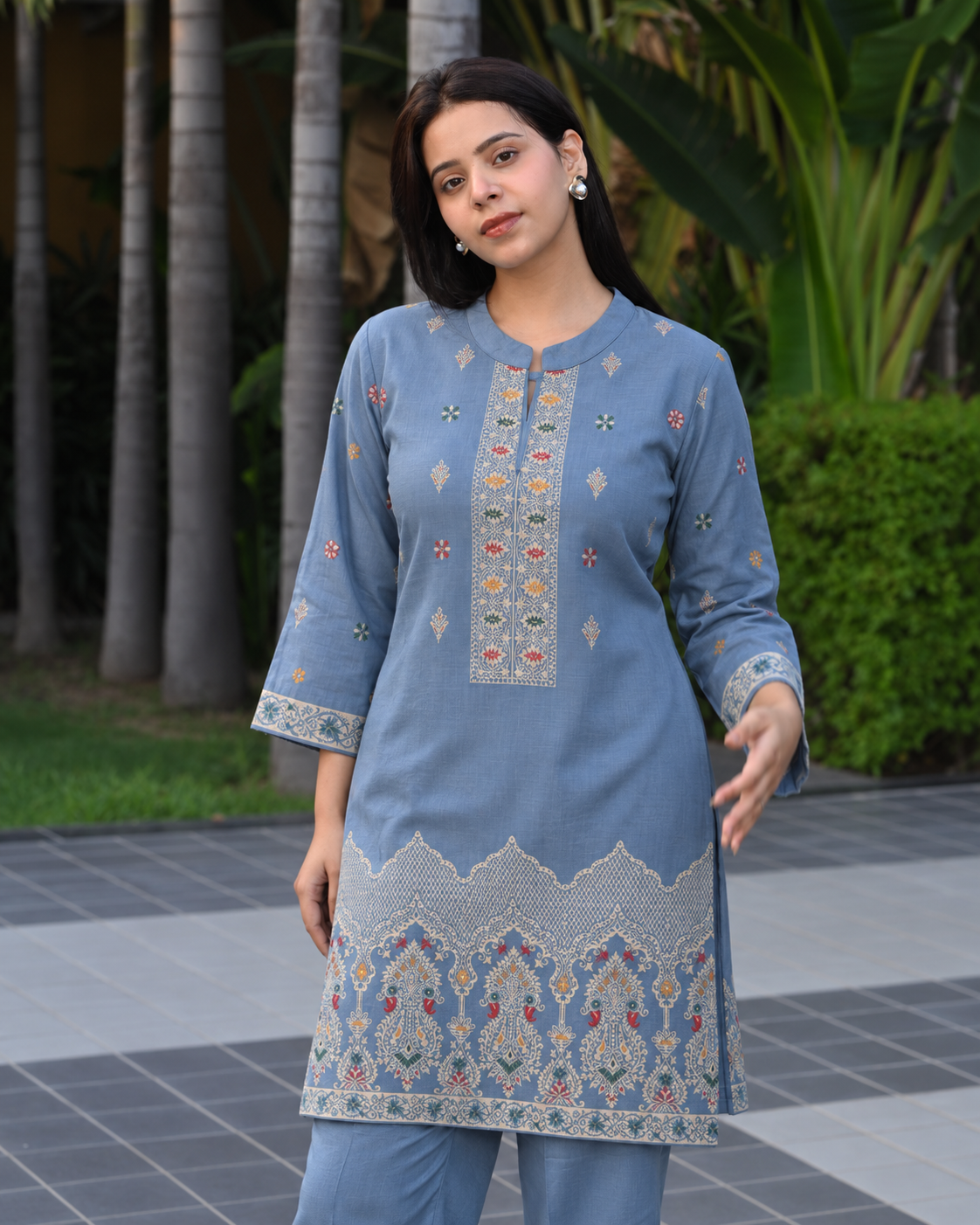 Winter Woolen Printed Cord Set - Grey