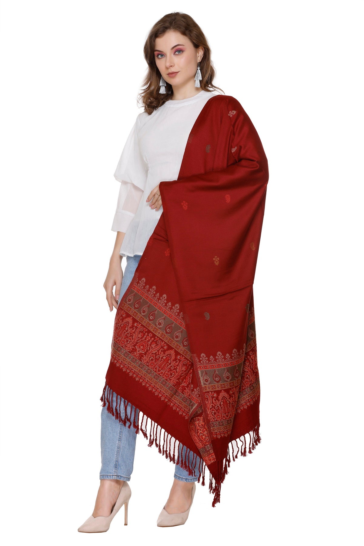 KRITI Dark Maroon Viscose Stole For Women.