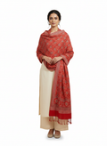 Border Design Woolen Winter Stole - Red