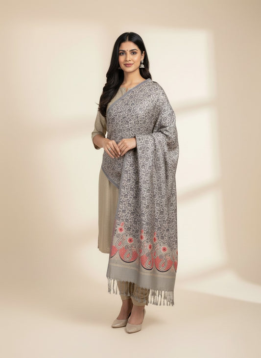 KRITI Paisley Pattern Woolen Beige Color Stole For Girl